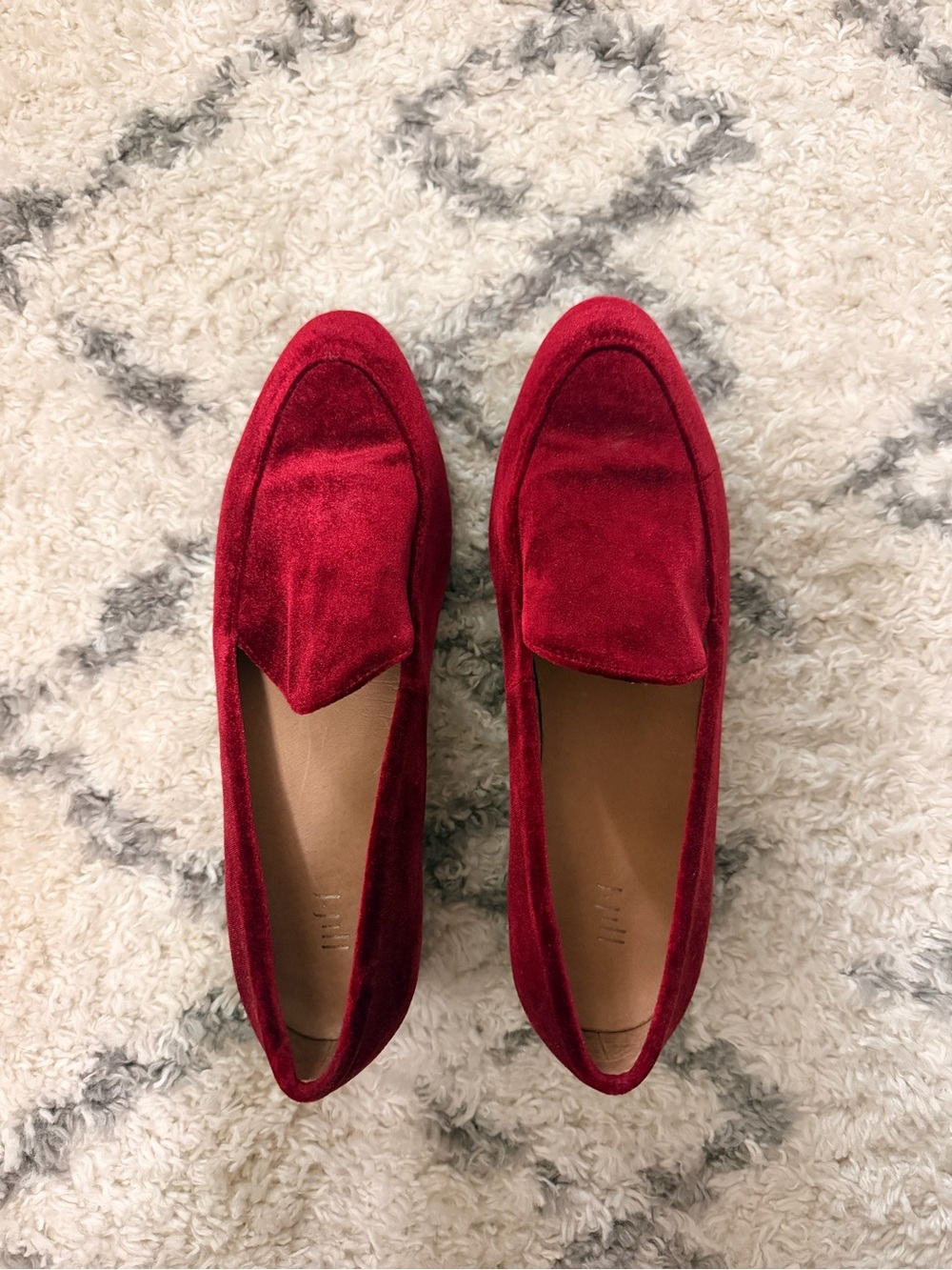 Women's Red Velvet Loafers - Classic Slip-On Flats